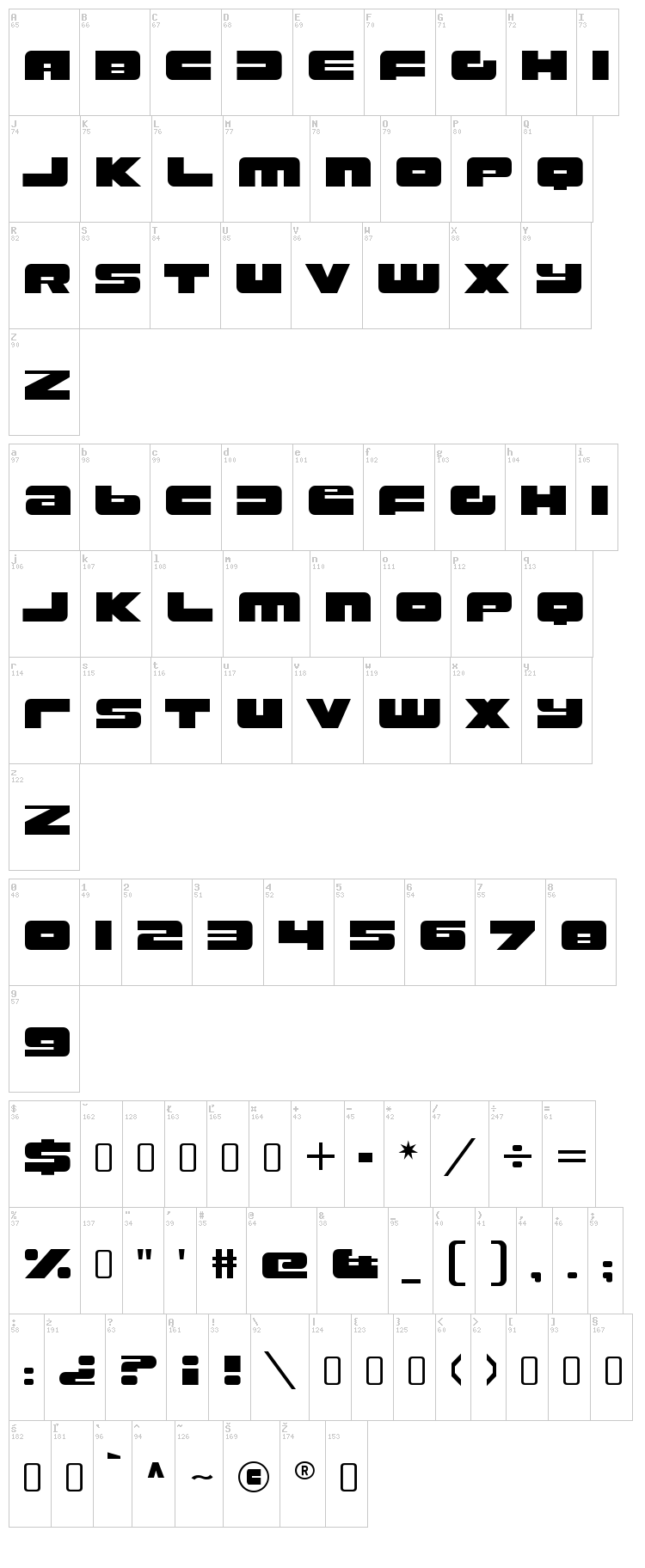 Rustproof Body font map
